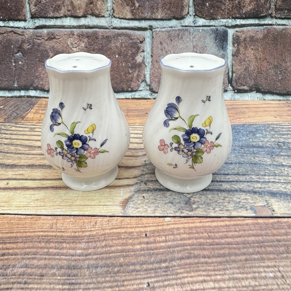 Nikko Tableware Blue Peony Vintage Salt & Pepper Shakers Set Japan Shabby Chic